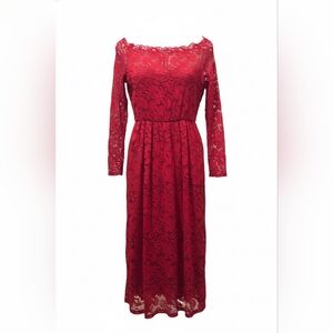 Source Unknown Elegant Red Lace Long Sleeve Dress